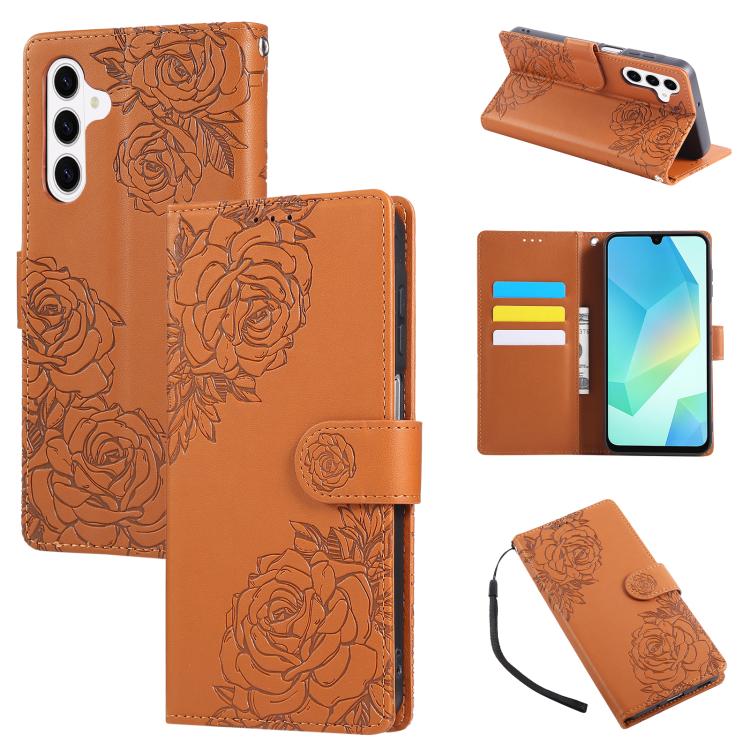 For Samsung Galaxy S26 5G Rose Flower Embossed 3-Card Slots Leather Phone Case(Brown)