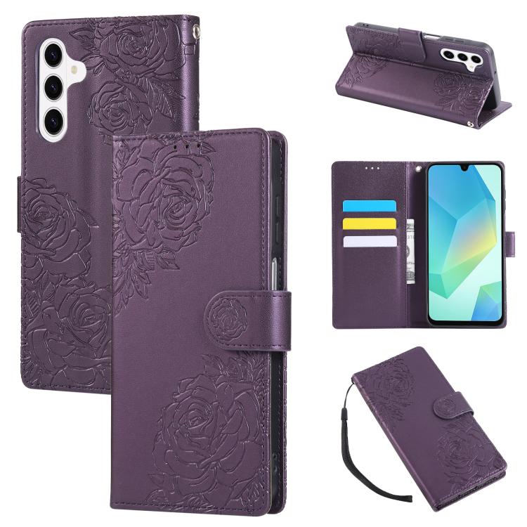 For Samsung Galaxy S26 5G Rose Flower Embossed 3-Card Slots Leather Phone Case(Deep Purple)