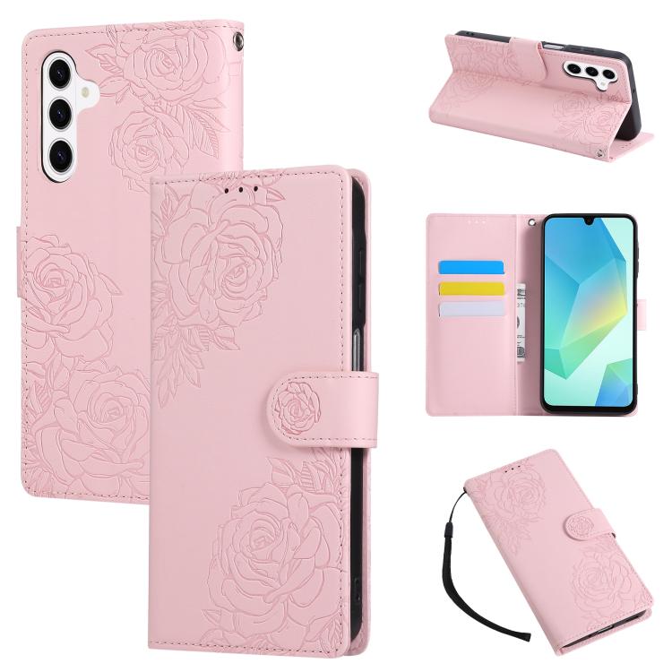 For Samsung Galaxy S26 5G Rose Flower Embossed 3-Card Slots Leather Phone Case(Pink)