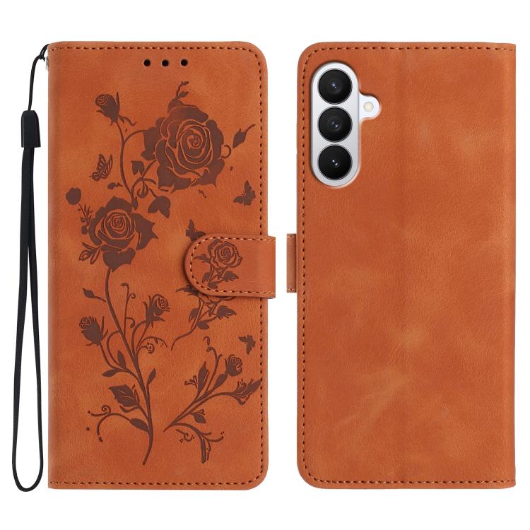 For Samsung Galaxy S26 5G Rose Flower Embossing Pattern Leather Phone Case(Brown)