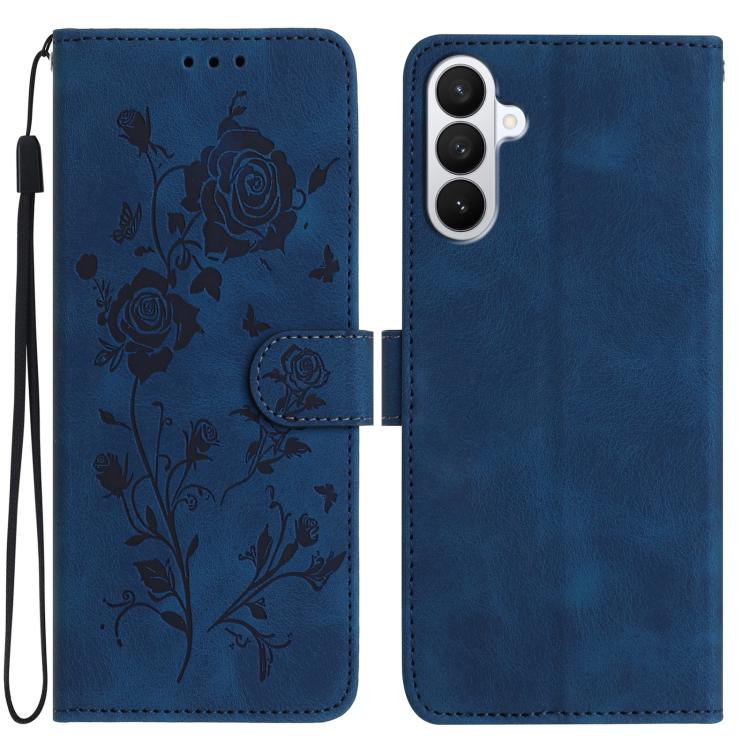 For Samsung Galaxy S26 5G Rose Flower Embossing Pattern Leather Phone Case(Dark Blue)