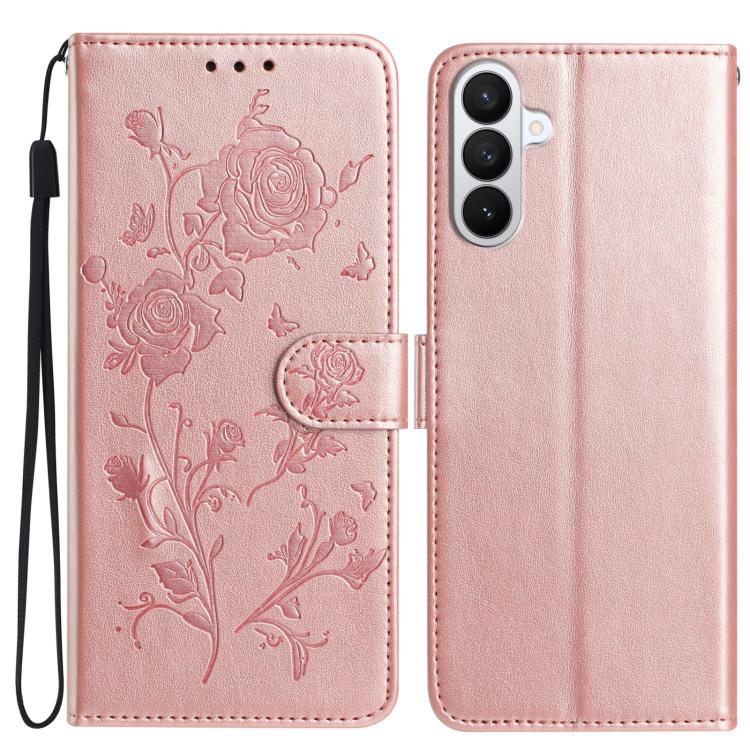 For Samsung Galaxy S26 5G Rose Flower Embossing Pattern Leather Phone Case(Rose Gold)