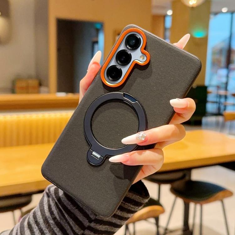 For Samsung Galaxy S26 5G Rotating Holder PC + TPU Vegan Leather Magnetic Phone Case(Black)