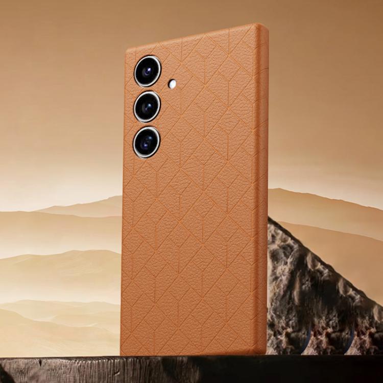 For Samsung Galaxy S26 5G Rubik Cube Series Embossed Grid Pattern Magnetic Phone Case(Brown)