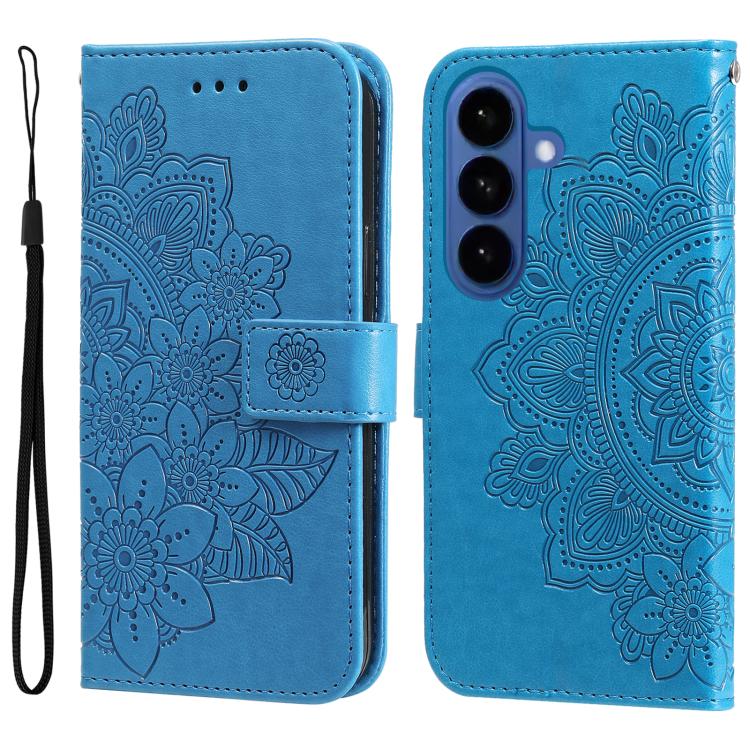 For Samsung Galaxy S26 5G Seven-petal Flowers Embossing Leather Phone Case(Blue)