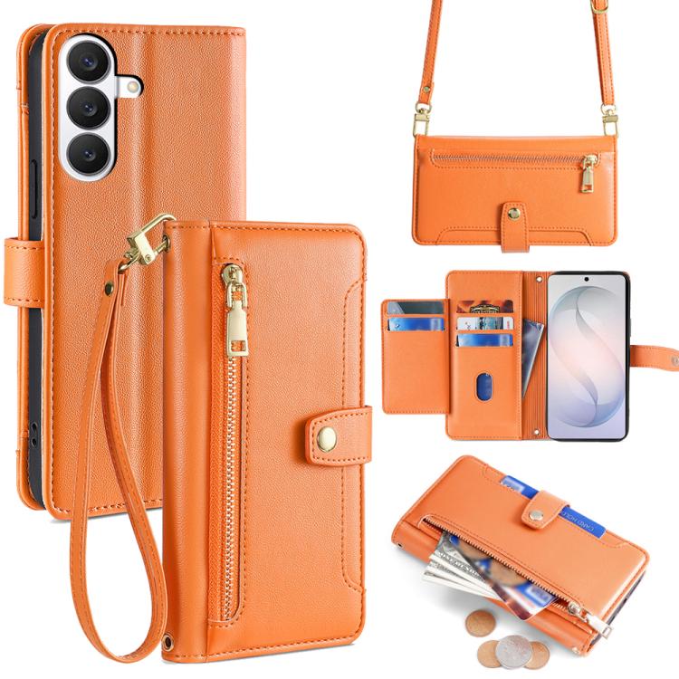 For Samsung Galaxy S26 5G Sheep Texture Cross-body Zipper Wallet Leather Phone Case(Orange)