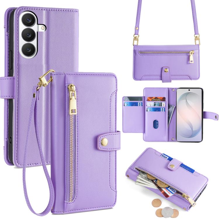For Samsung Galaxy S26 5G Sheep Texture Cross-body Zipper Wallet Leather Phone Case(Purple)