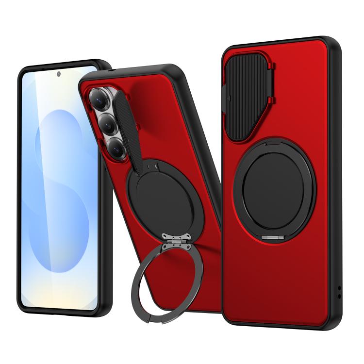 For Samsung Galaxy S26 5G ShellGod Magnetic Rotation Holder Lens Shield PC TPU Hybrid Phone Case(Red)