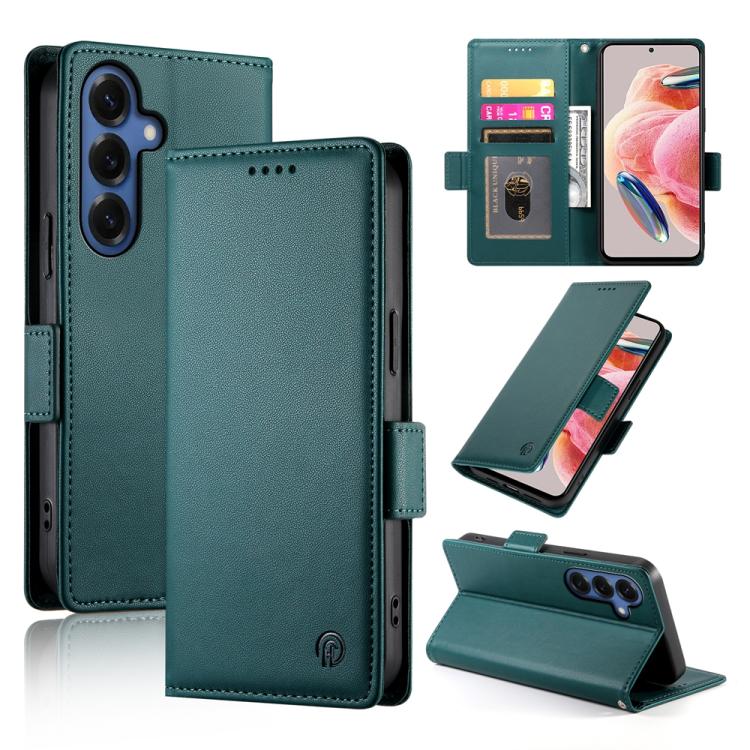 For Samsung Galaxy S26 5G Side Buckle Magnetic Frosted Leather Phone Case(Dark Green)