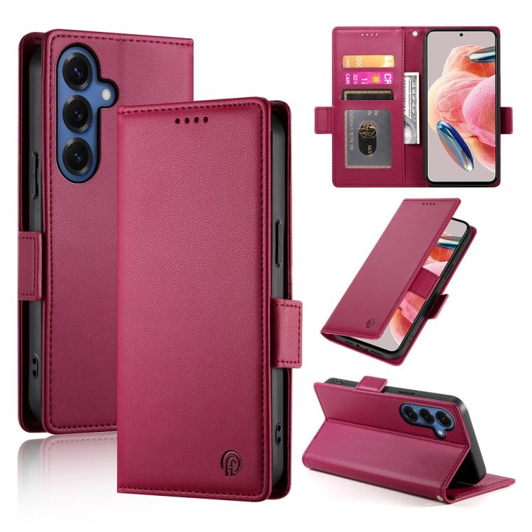 For Samsung Galaxy S26 5G Side Buckle Magnetic Frosted Leather Phone Case(Wine Red)