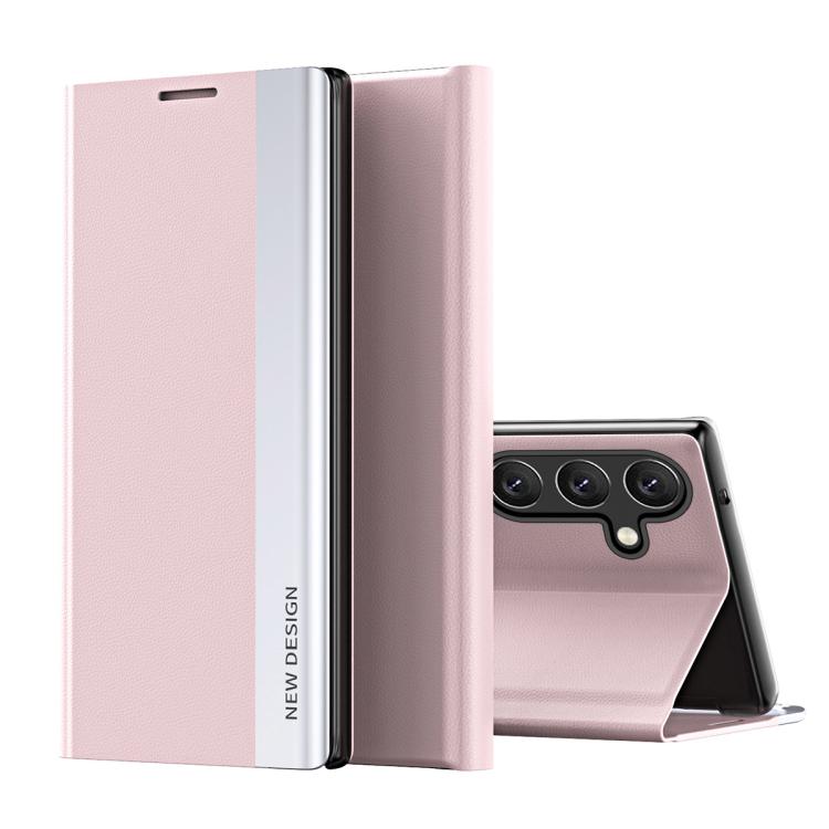For Samsung Galaxy S26 5G Side Electroplated Adsorption Leather Phone Case(Pink)