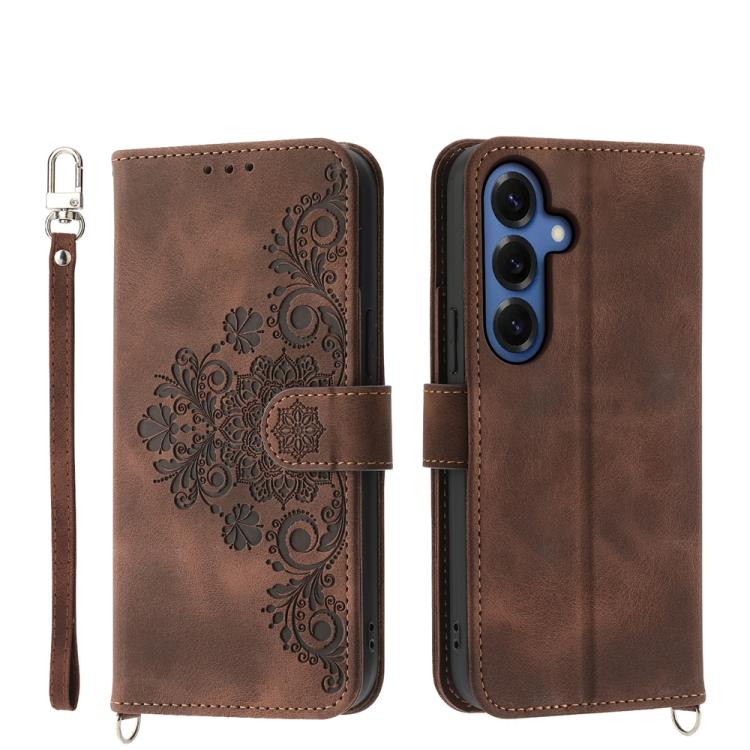 For Samsung Galaxy S26 5G Skin Feel Flowers Embossed Wallet Leather Phone Case(Brown)