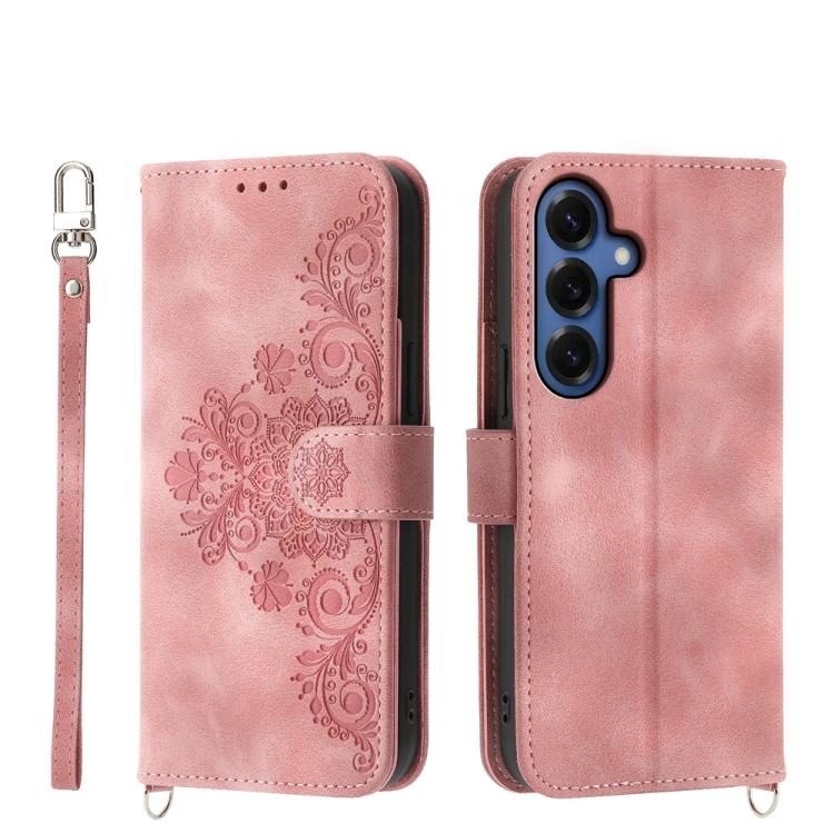 For Samsung Galaxy S26 5G Skin Feel Flowers Embossed Wallet Leather Phone Case(Pink)