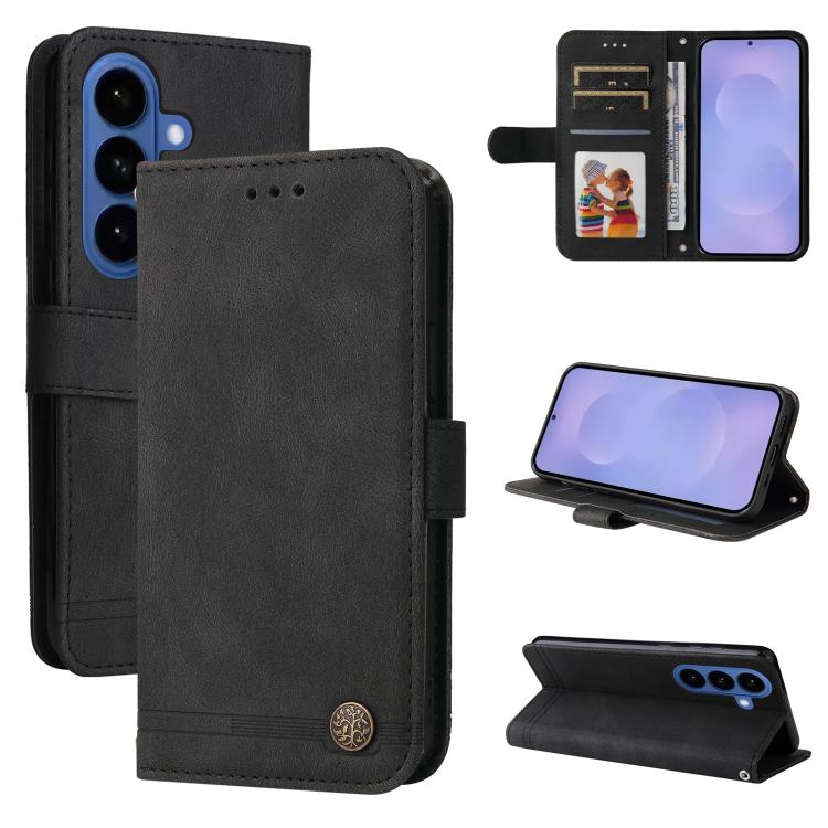 For Samsung Galaxy S26 5G Skin Feel Life Tree Metal Button Leather Phone Case(Black)