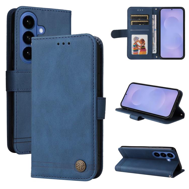 For Samsung Galaxy S26 5G Skin Feel Life Tree Metal Button Leather Phone Case(Blue)