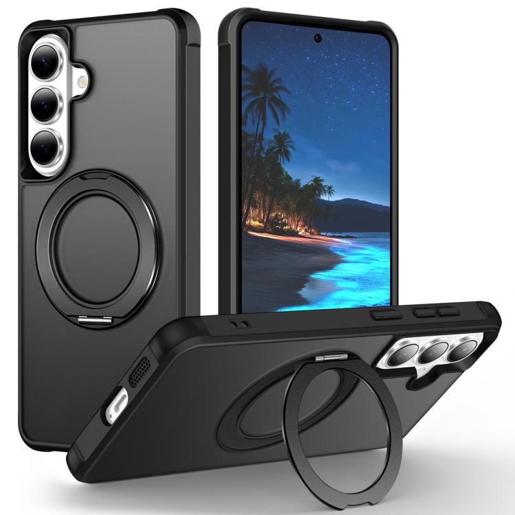 For Samsung Galaxy S26 5G Skin-Feel Rotary Damping Bracket MagSafe Phone Case(Black)