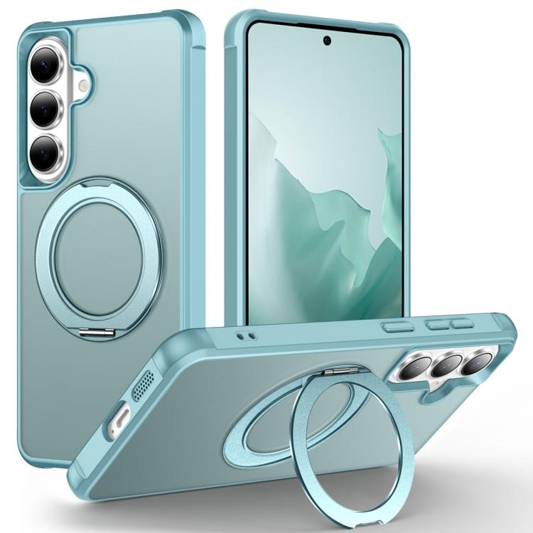For Samsung Galaxy S26 5G Skin-Feel Rotary Damping Bracket MagSafe Phone Case(Lake Blue)