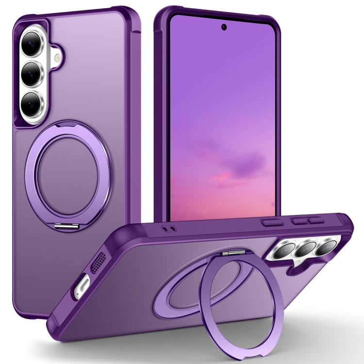 For Samsung Galaxy S26 5G Skin-Feel Rotary Damping Bracket MagSafe Phone Case(Purple)