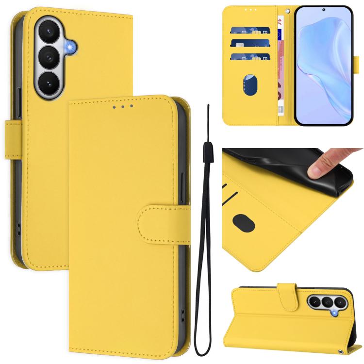 For Samsung Galaxy S26 5G Skin Feel Solid Color Leather Phone Case with Lanyard(Lemon Yellow)
