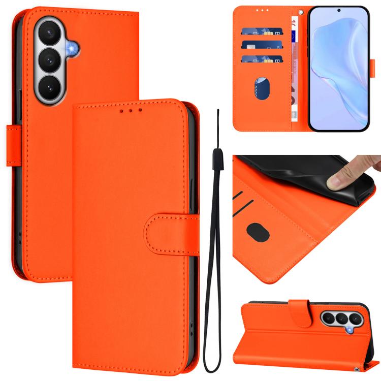 For Samsung Galaxy S26 5G Skin Feel Solid Color Leather Phone Case with Lanyard(Orange)