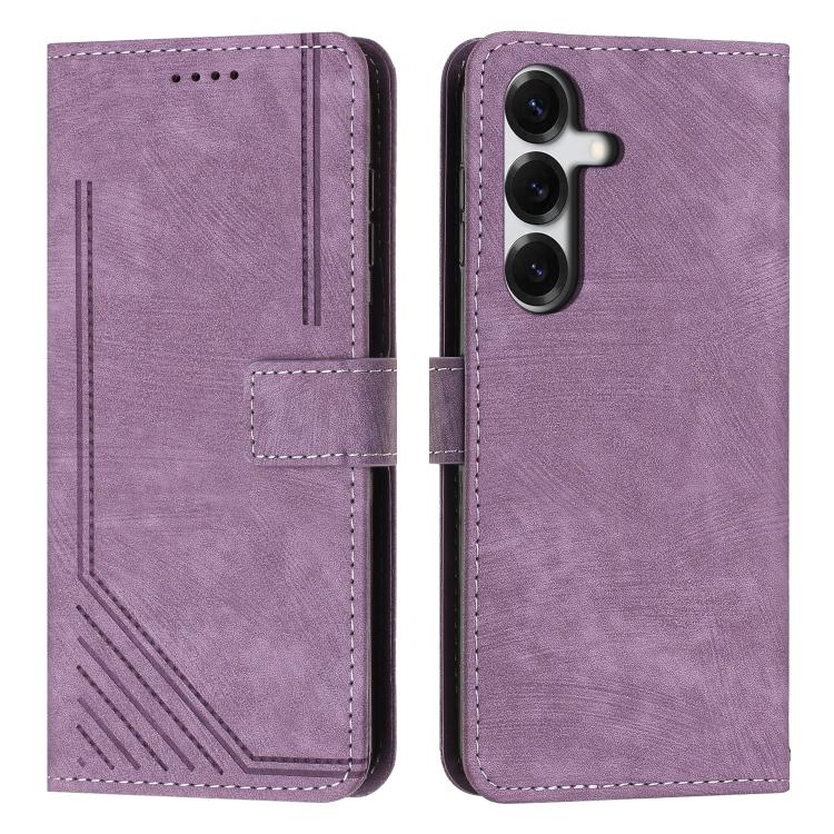 For Samsung Galaxy S26 5G Skin Feel Stripe Pattern Leather Phone Case with Lanyard(Purple)