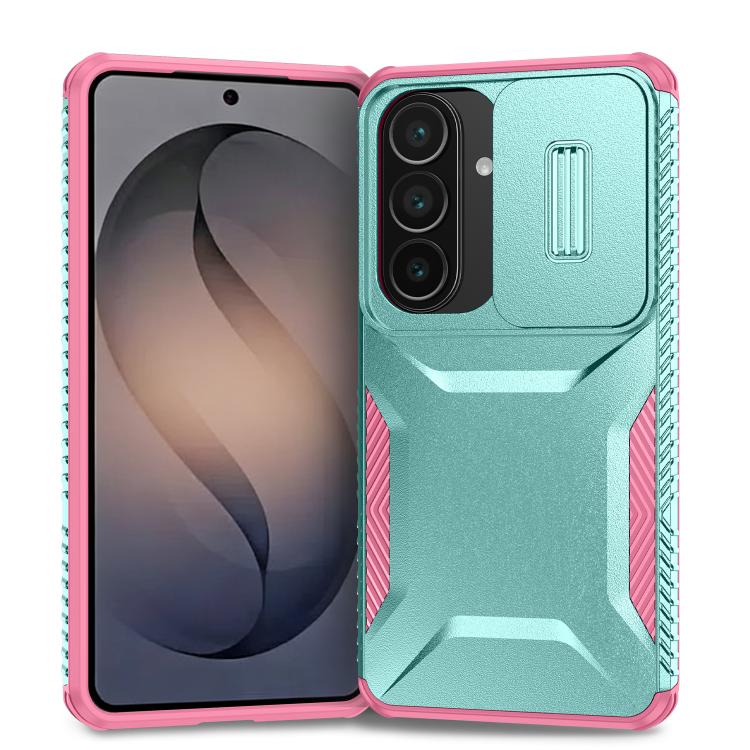 For Samsung Galaxy S26 5G Sliding Camshield Phone Case(Pink + Grey Green)
