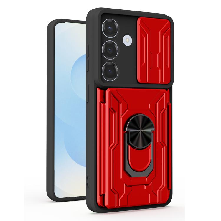 For Samsung Galaxy S26 5G Sliding Camshield TPU+PC Phone Case with Card Slot(Red)