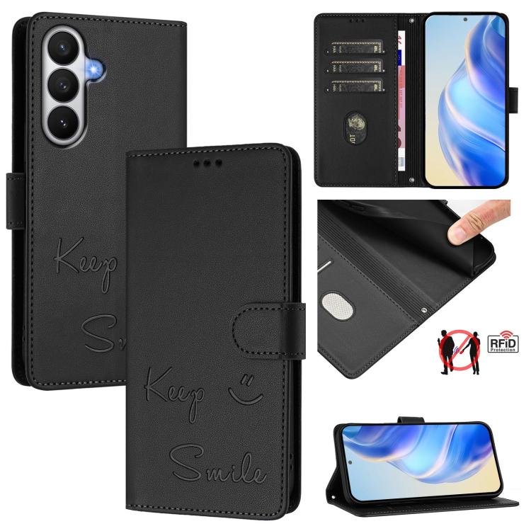 For Samsung Galaxy S26 5G Smile Embossing RFID Leather Phone Case(Black)