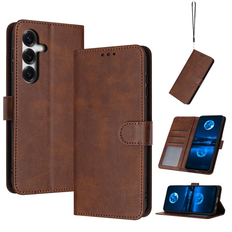 For Samsung Galaxy S26 5G Solid Calf Texture Flip Leather Phone Case(Brown)