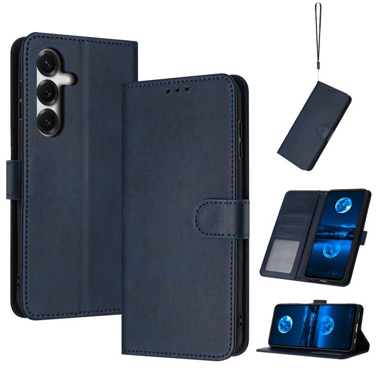 For Samsung Galaxy S26 5G Solid Calf Texture Flip Leather Phone Case(Dark Blue)