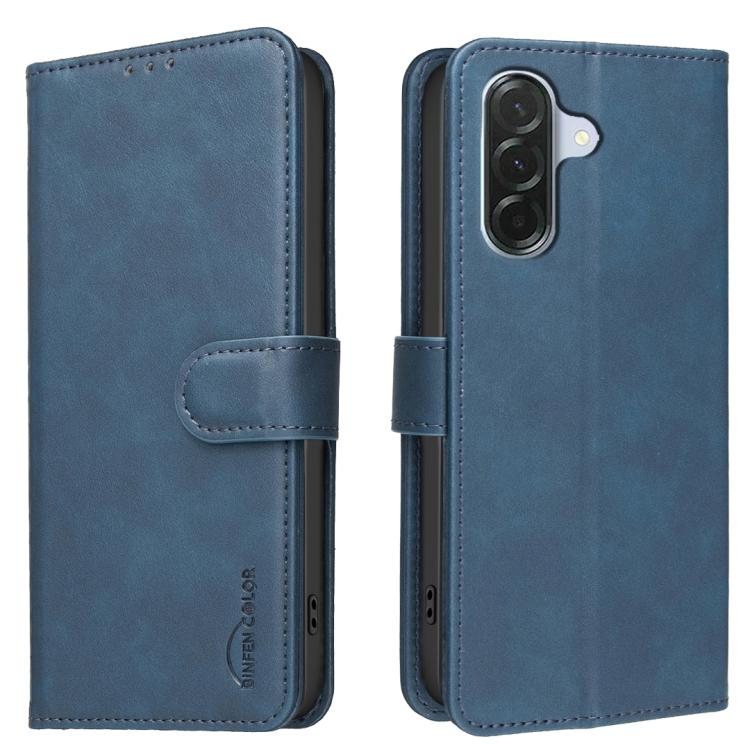 For Samsung Galaxy S26 5G Solid Color Calfskin Texture RFID Vegan Leather Phone Case(Blue)