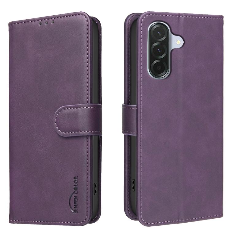 For Samsung Galaxy S26 5G Solid Color Calfskin Texture RFID Vegan Leather Phone Case(Purple)