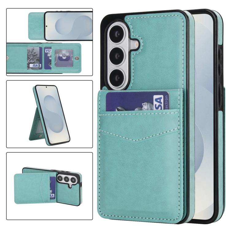 For Samsung Galaxy S26 5G Solid Color Card Slots Bracket PU Phone Case(Mint Green)