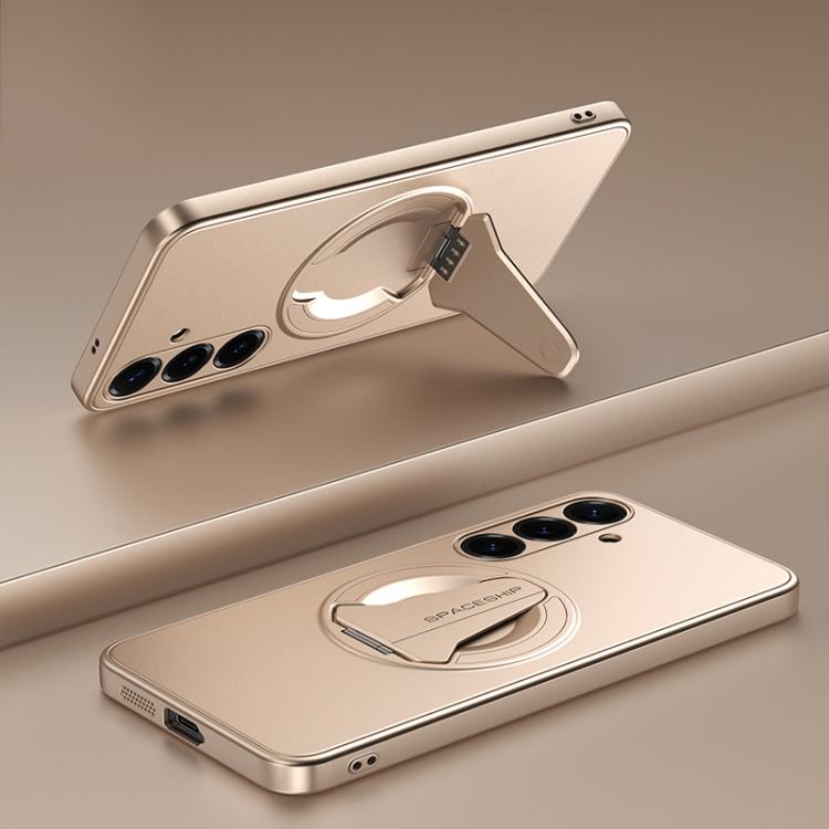 For Samsung Galaxy S26 5G Spaceship MagSafe Folding Holder Phone Case(Desert Gold)