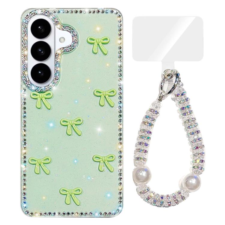 For Samsung Galaxy S26 5G Sparkling IMD Colorful Bow Phone Case with Bracelet(Glitter Light Green)
