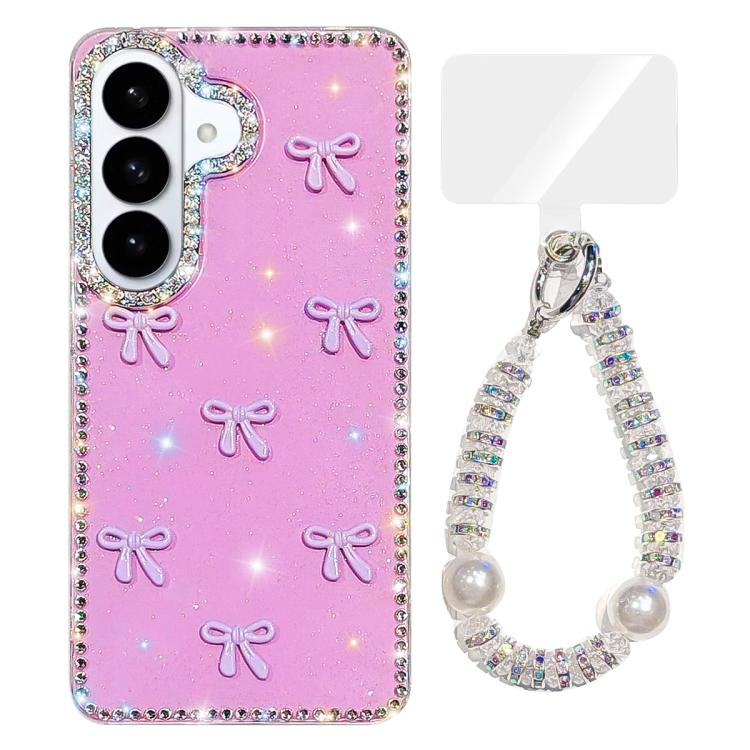 For Samsung Galaxy S26 5G Sparkling IMD Colorful Bow Phone Case with Bracelet(Glitter Light Purple)