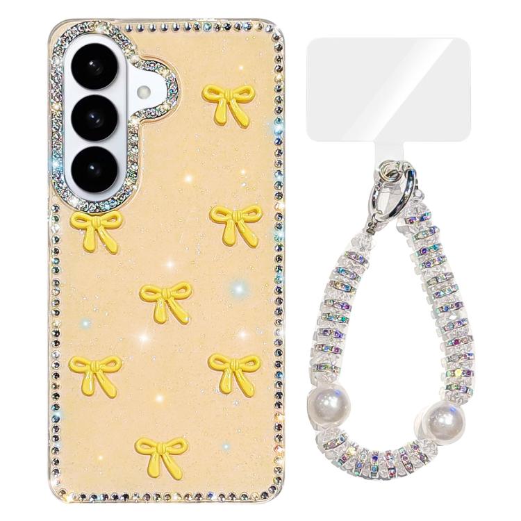 For Samsung Galaxy S26 5G Sparkling IMD Colorful Bow Phone Case with Bracelet(Glitter Light Yellow)