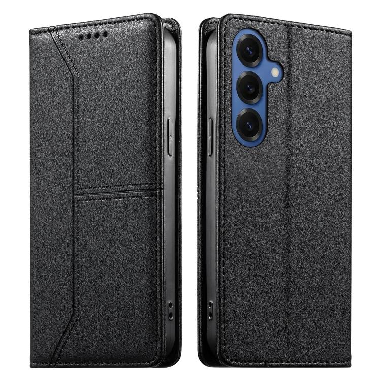 For Samsung Galaxy S26 5G Stitched Line Magnetic RFID Vegan Leather Phone Case(Black)