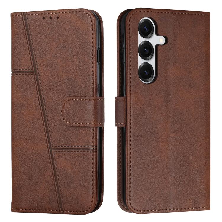 For Samsung Galaxy S26 5G Stitching Calf Texture Buckle Leather Phone Case(Brown)
