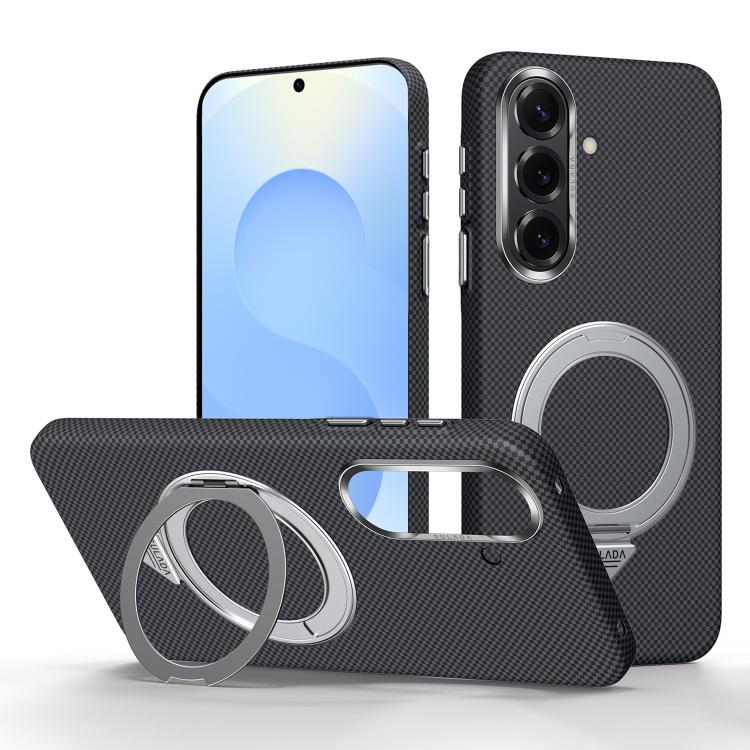 For Samsung Galaxy S26 5G SULADA Kevlar Grid Patterned Skin Feel Rotation Magnetic Holder Phone Case(Black)