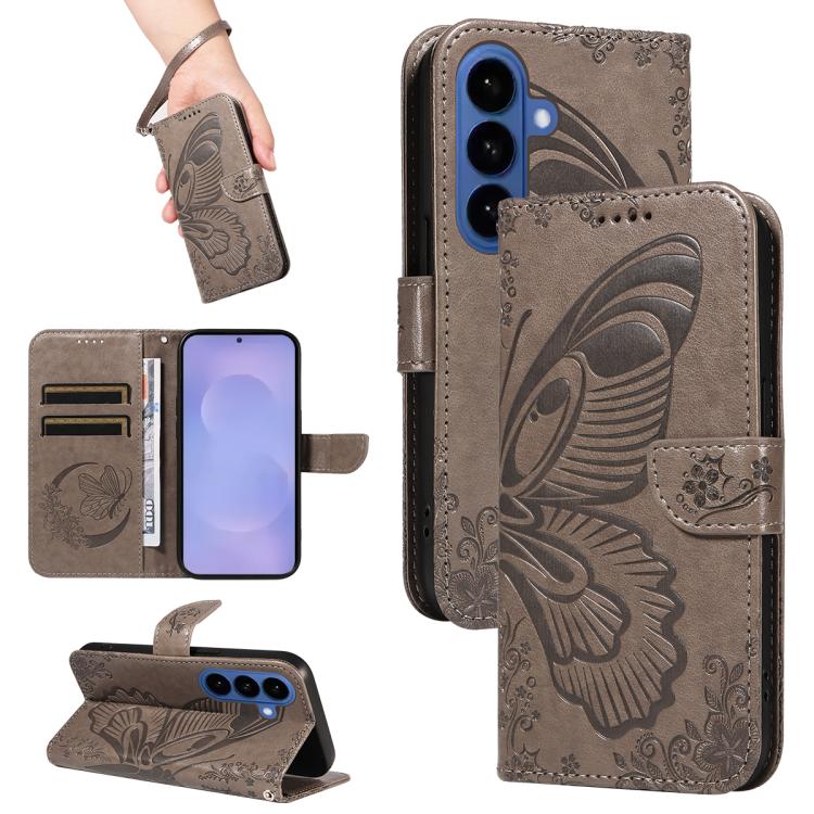 For Samsung Galaxy S26 5G Swallowtail Butterfly Embossed Leather Phone Case(Grey)