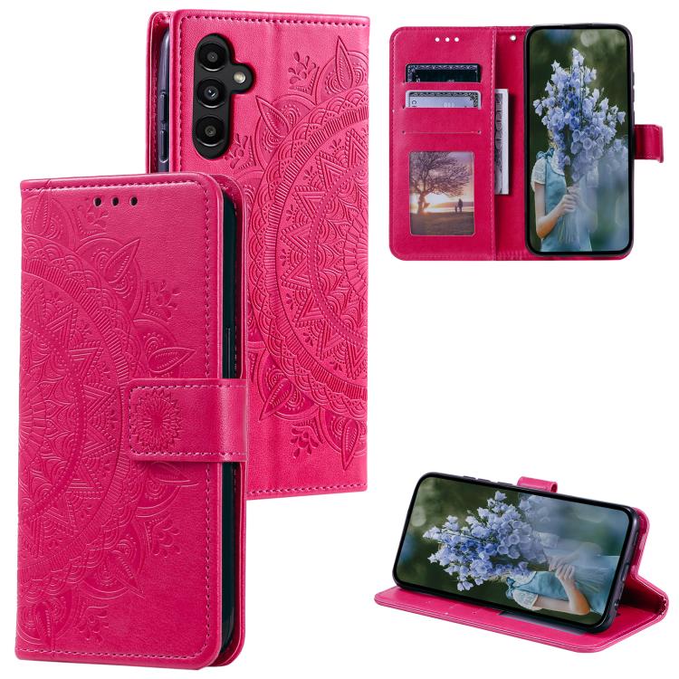For Samsung Galaxy S26 5G Totem Flower Embossed Leather Phone Case with Lanyard(Red)