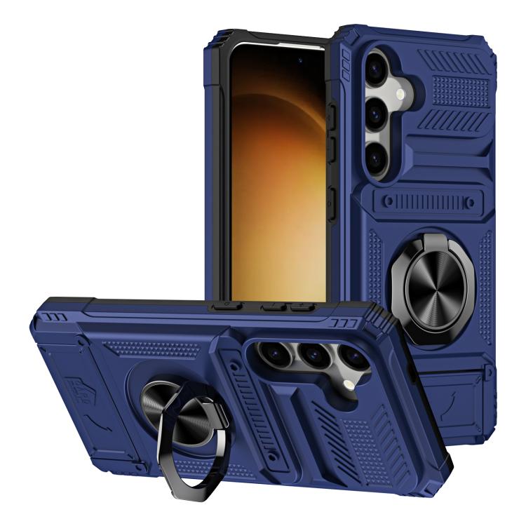 For Samsung Galaxy S26 5G TPU Hybrid PC Shockproof Card Phone Case with Metal Ring Holder(Blue)