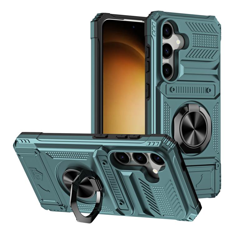 For Samsung Galaxy S26 5G TPU Hybrid PC Shockproof Card Phone Case with Metal Ring Holder(Green)