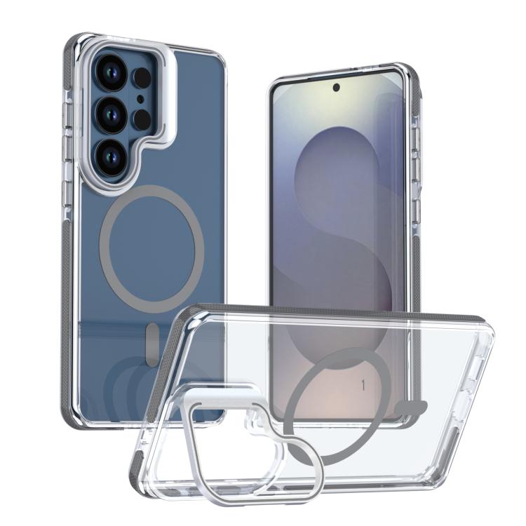 For Samsung Galaxy S26 5G Vibrant Transparent Lens Kickstand Magnetic Phone Case(Grey)