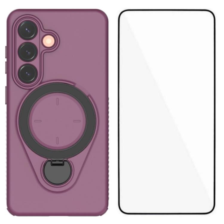 For Samsung Galaxy S26 5G WANLONFENG Ring Kickstand Phone Case with Screen Protector(Wine Red)