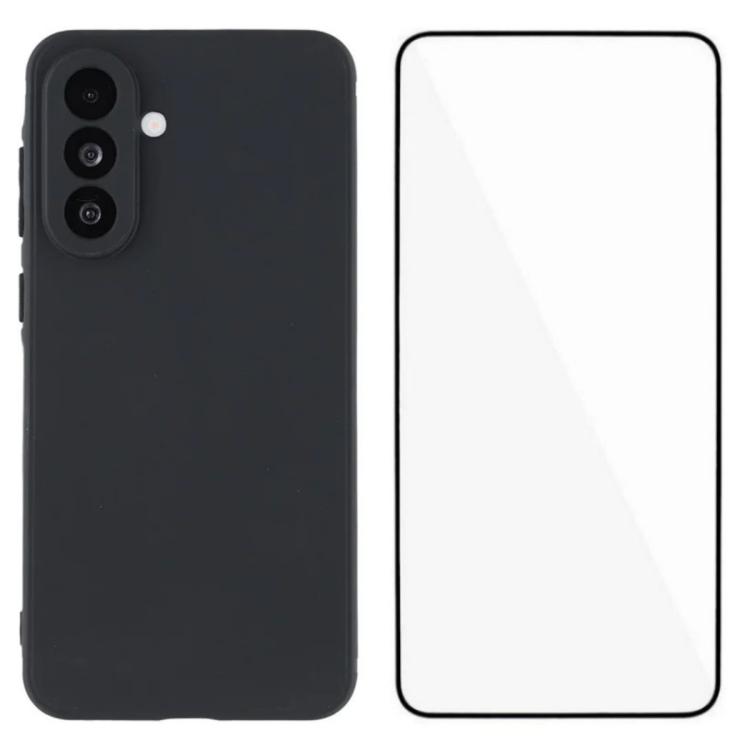 For Samsung Galaxy S26 5G WANLONFENG Square Edge Soft TPU Phone Case with Screen Protector(Black)
