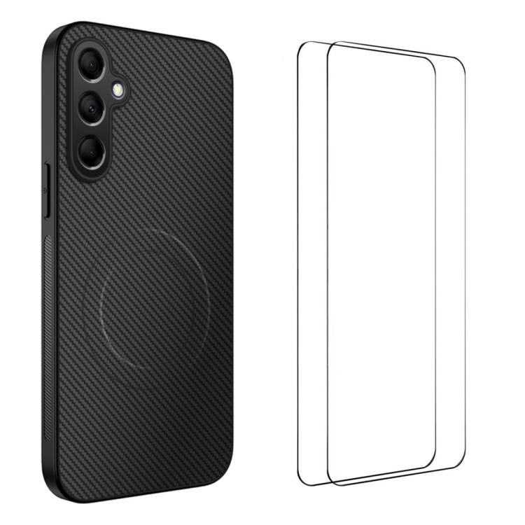 For Samsung Galaxy S26 5G WANLONFENG TQ1 Series Magnetic Carbon Fiber Texture Phone Case with 2pcs Screen Films(Black)