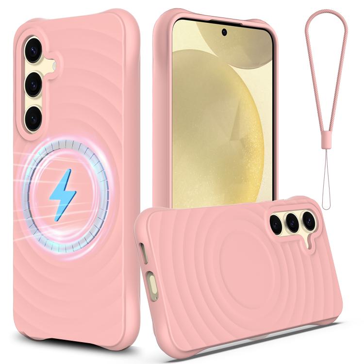 For Samsung Galaxy S26 5G Wave Texture MagSafe Magnetic Liquid Silicone Phone Case(Pink)