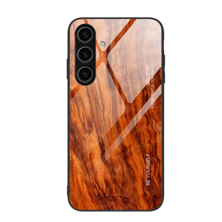 For Samsung Galaxy S26 5G Wood Grain Glass Phone Case(Light Brown)